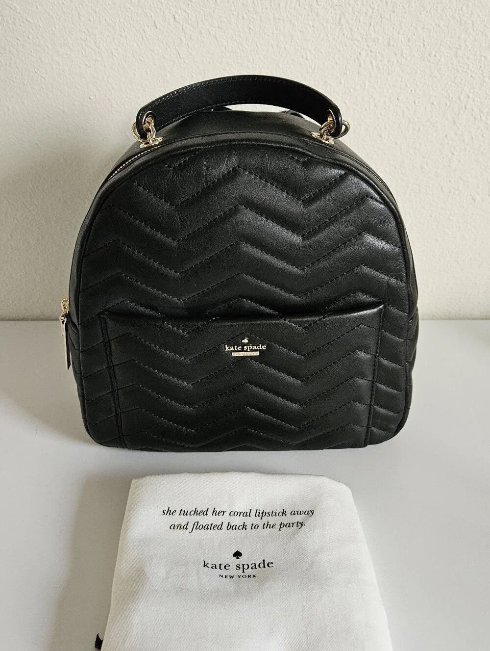 Kate Spade Black Chevron Quilted Backpack